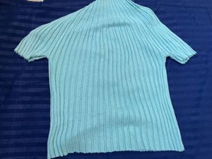 Aqua Ribbed Top with Sheer Detail