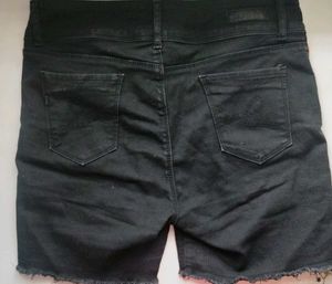 Black Denim Side Stripe Shorts