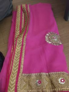 Elegant Pink Embroidered Saree without blouse