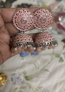 Pink Jhumka Earrings