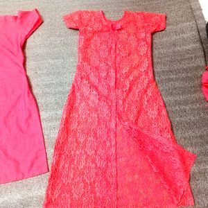 Kurti Pant Set With Red Shimmery Shrug