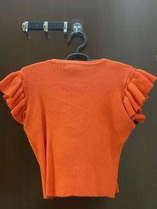 Orange Ruffle Sleeve Top