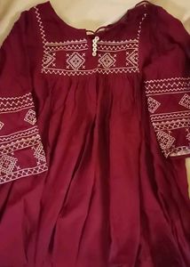 Maroon Embroidered Kurta