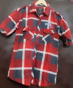 Red🔴 & Navy Blue Check Print Shirt For 38 Chest
