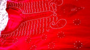 Handwork Chikenkari Red Embroidered Kurta