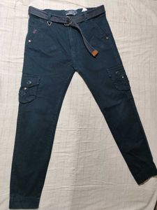 Blue Cargo Pants with Belt