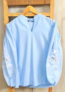 Blue Embroidered Sleeve Top Size'42