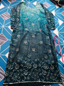 Blue Kurta With Plazzo And Dupatta