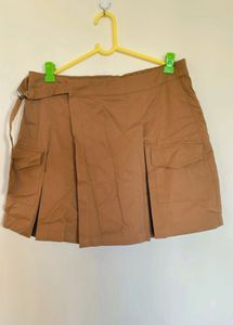 Brown Cargo Mini Skirt