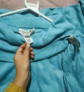 CHINA Blue Cowl Neck Pullover Sweater