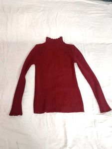 Burgundy Ribbed Mock Neck Top