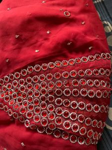 RED SAREE WITH GEMS DESIGN