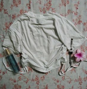 White Side Lace Crop Tee