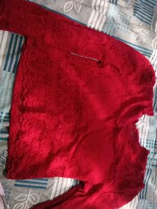 Red Lace Long Sleeve Top