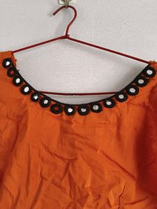Orange Colour Net Skirt And Top