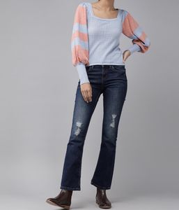 Blue Knited Self Design Top