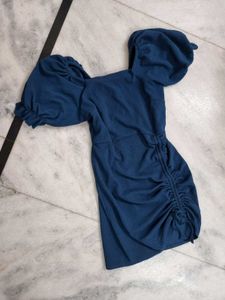 Blue Puff Sleeve Bodycon Dress