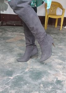 Grey Thigh High Heel Boots