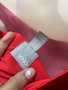 Red One-Shoulder Satin Mini Dress