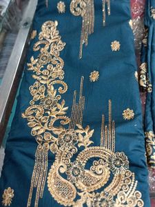 Teal &amp; Gold Embroidered Salwar Kameez