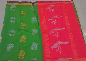 Green &amp; Pink Saree with Blouse