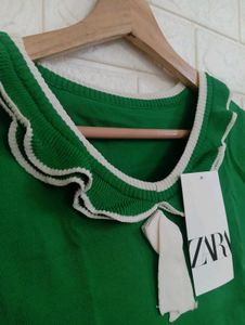Green Ruffle Collar Top