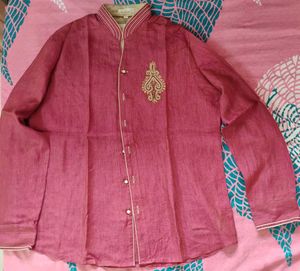 Maroon Embroidered Bandhgala Shirt