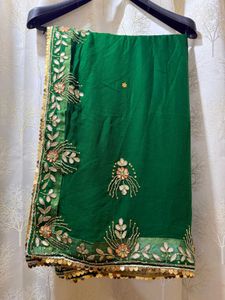 Green Gota Patti Saree with red blouse