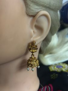 Golden Jhumka Earrings with Pearls