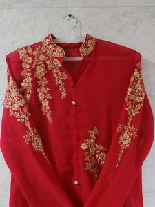 Red &amp; Gold Embroidered Kurti