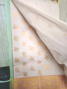 Off white saree with pink border