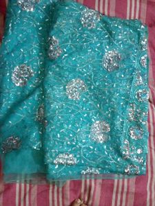 Teal Sequin Saree