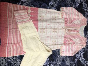 Pink And White Kurta Set