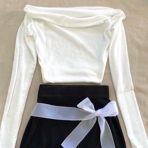 Off Shoulder Top &amp; Bow Skirt Set Feminine Elegance