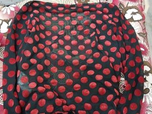 Brand New Sheer Black Top with Red Polka Dots