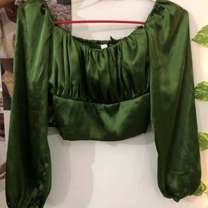 Satin Balloon Sleeves Crop Top.