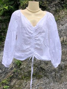 Mango Brand White V-Neck Blouse