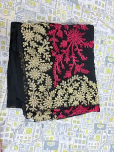 Elegant Embroidered Black Saree