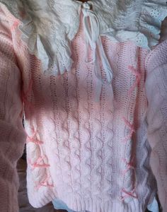 Cute Pink Coquette Cable- Knit Sweater /Pullover
