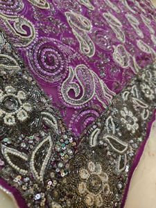 very heavy work purple saree
