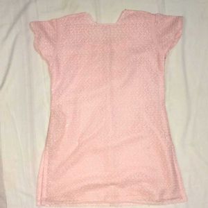 Light Pink Embroidered Kurti – Size M