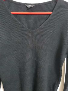 Black V-Neck Knit Sweater