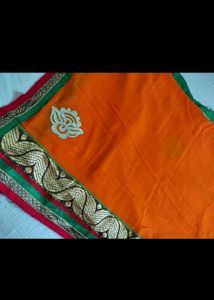 Elegant Orange Saree with Embroidery