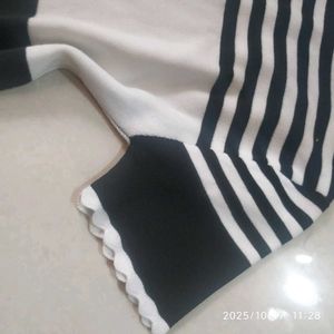 White and black Striped Top