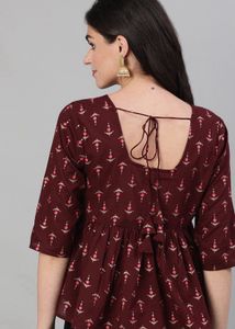 Maroon Peplum Top with Subtle Print