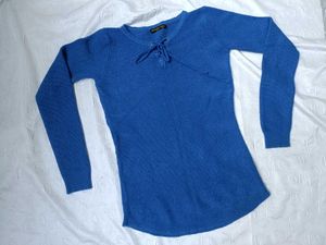 Blue Lace-Up Knit Pullover