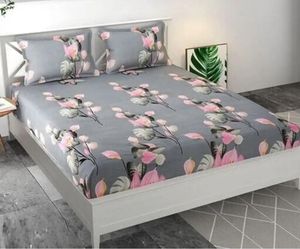 Elegant Grey &amp; Pink Floral Cotton Double