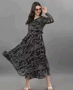 Black &amp; White Patterned Maxi Dress