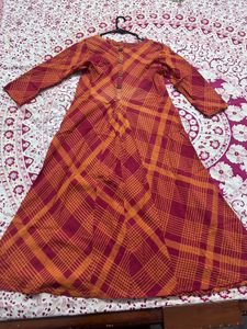 Checked Orange Kurta