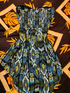 Vibrant Tribal Print Strapless High-Low Dress